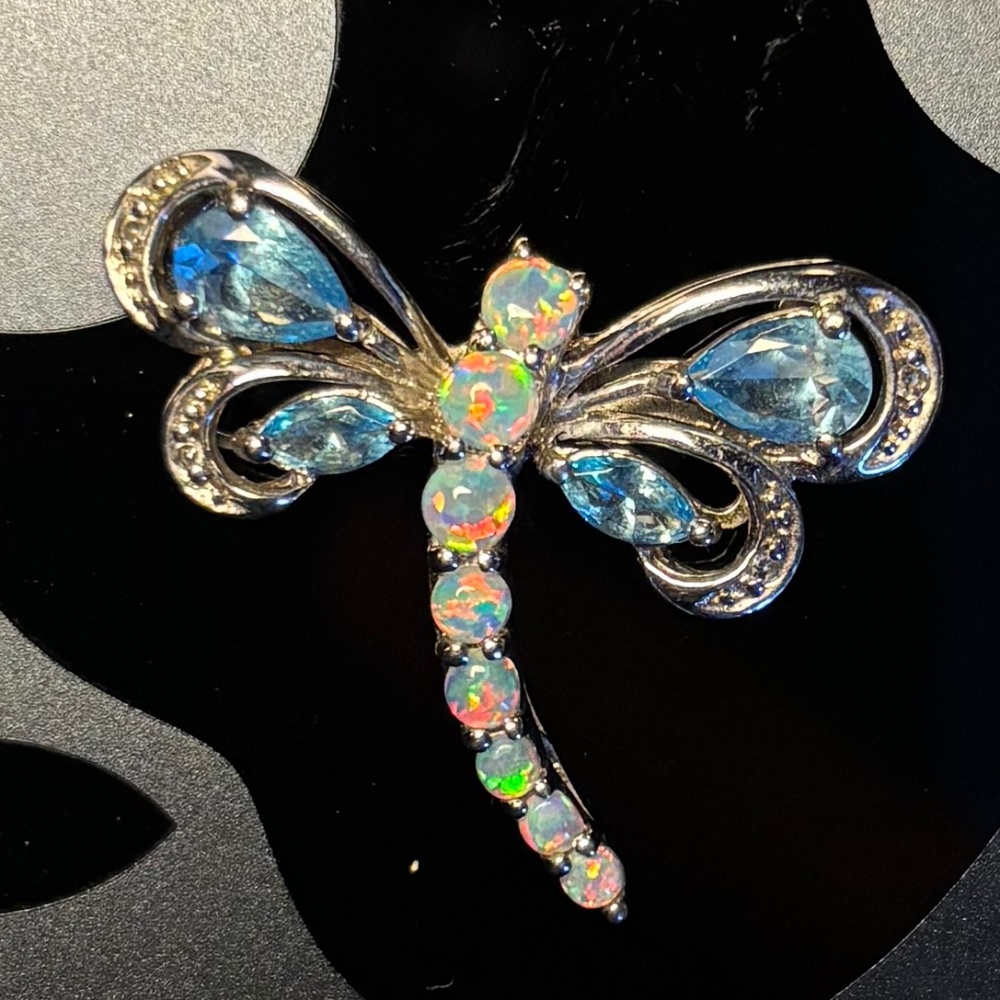 Diamond, Opal, and Topaz Dragonfly Pendant